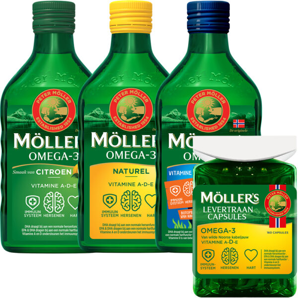 Möller's Omega-3 Pack Avantage Famille 3x 250ml + Capsules d'huile de foie de morue